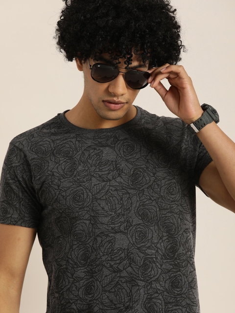 

Moda Rapido Men Charcoal Grey Floral Printed T-shirt