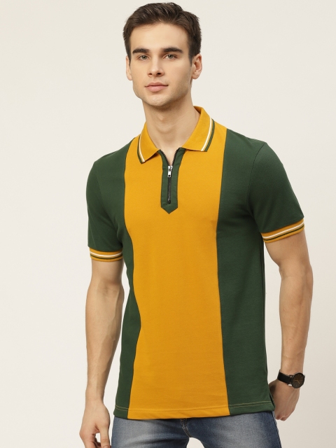 

Moda Rapido Men Mustard Colorblocked Pure Cotton Polo Collar Pure Cotton T-shirt