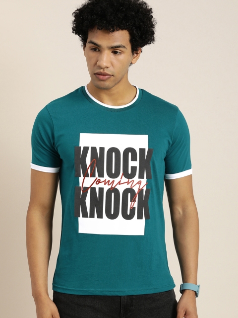

Moda Rapido Men Teal Green Typography Printed T-shirt