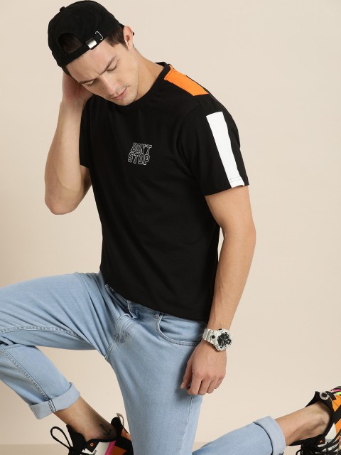 

Moda Rapido Men Black Typography Printed Pure Cotton T-shirt