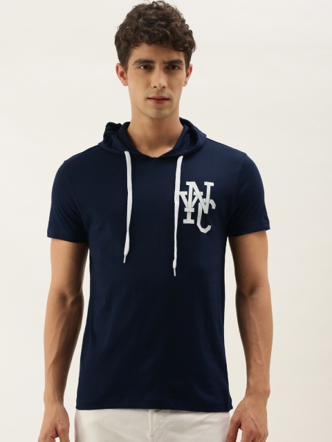 

Moda Rapido Men Navy Blue Typography Printed Pure Cotton T-shirt