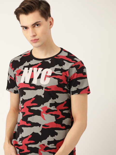 

Moda Rapido Men Black & Grey Camouflage Printed Cotton T-shirt