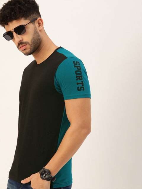 

Moda Rapido Men Black Teal Blue Pure Cotton T-shirt