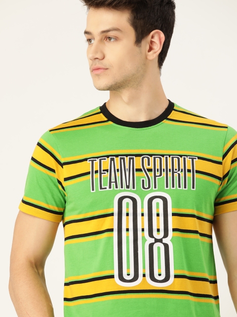 

Moda Rapido Men Green & Mustard Yellow Striped T-shirt
