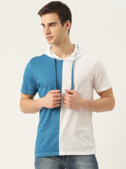 

Moda Rapido Men Blue & White Pure Colourblocked Hooded T-shirt