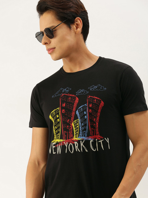 

Moda Rapido Men Black Printed Pure Cotton T-shirt