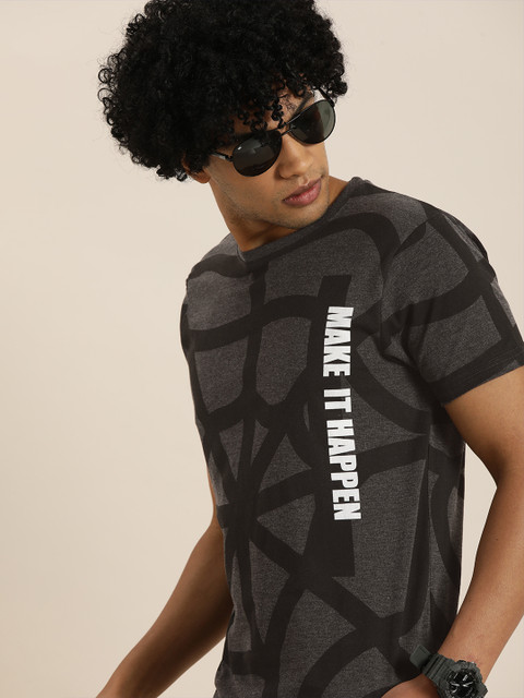

Moda Rapido Men Charcoal Grey Typography Printed T-shirt