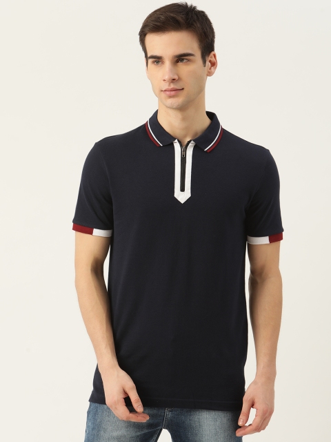

Moda Rapido Men Navy Blue Pure Cotton Solid Polo Collar T-shirt
