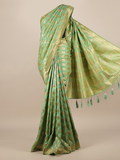 

Pothys Sea Green & Gold-Toned Jute Silk Woven Design Saree