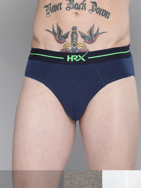 

HRX By Hrithik Roshan Men Solid Melange Lifestyle Briefs Pack of 3, Navy blue