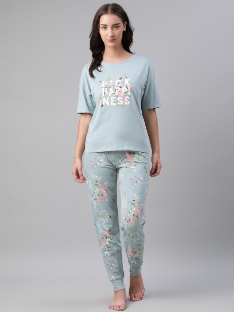 

Marks & Spencer Women Blue & White Printed Pure Cotton Night suit