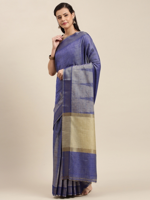 

aamna Blue Cotton Blend Woven Design Tussar Saree