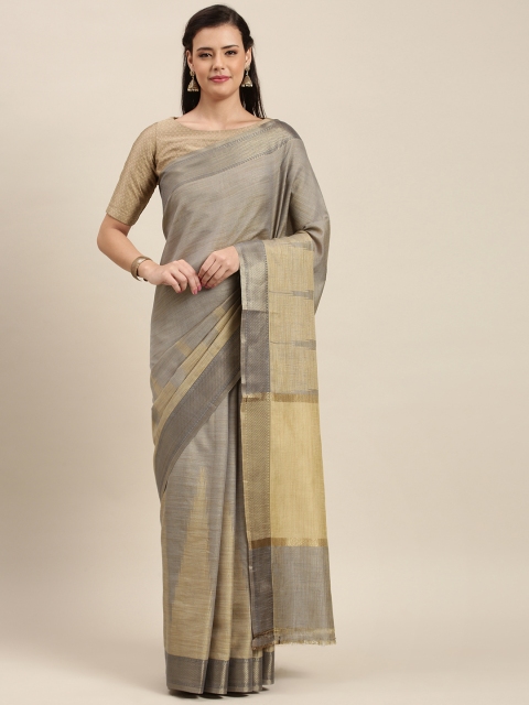 

aamna Grey & Cream-Coloured Cotton Blend Woven Design Tussar Saree