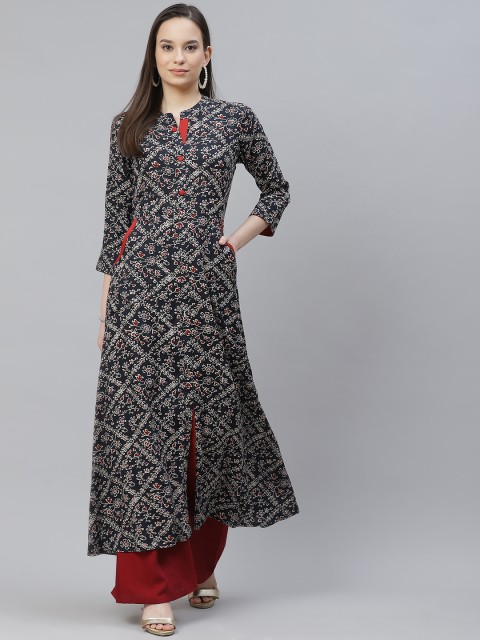 

mokshi Women Black & Red Ethnic Motifs Printed A-Line Kurta