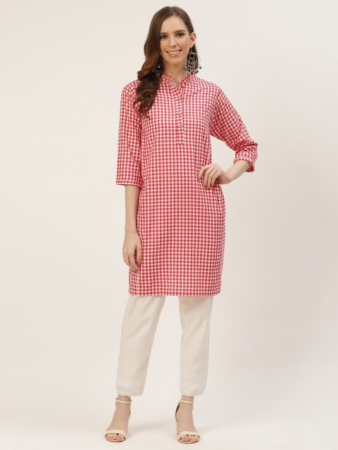 

Ancestry Women Red & White Pure Cotton Checked A-line Kurta