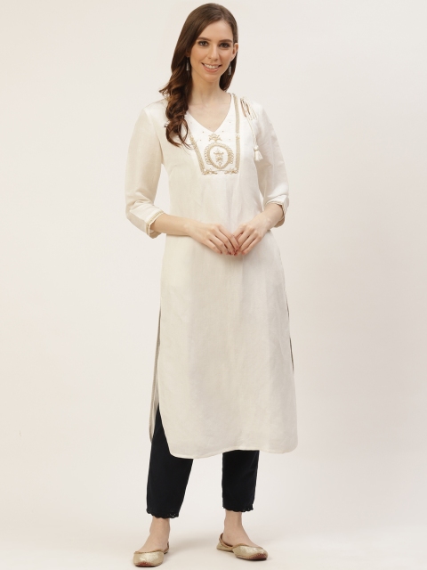 

Ancestry Women Off White Linen Yoke Design Kurta