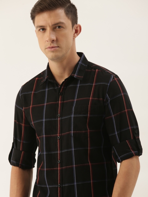 

Moda Rapido Men Black Slim Fit Checked Casual Shirt