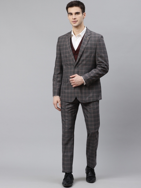 

Van Heusen Men Charcoal Grey & Maroon Slim Fit Solid Single-Breasted Formal Suit