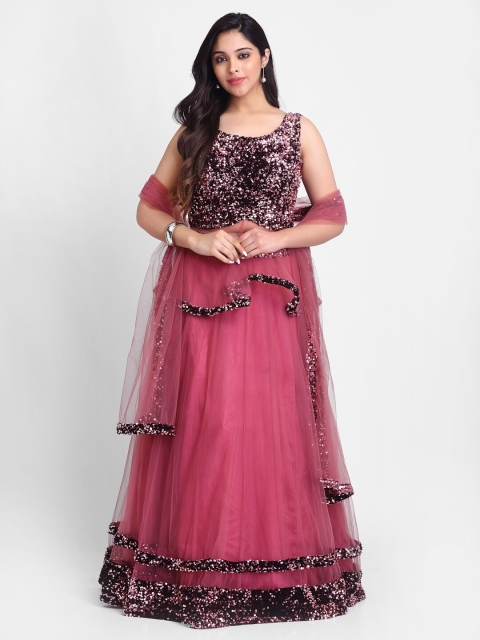 

Grancy Magenta & Black Embroidered Semi-Stitched Lehenga & Blouse with Dupatta