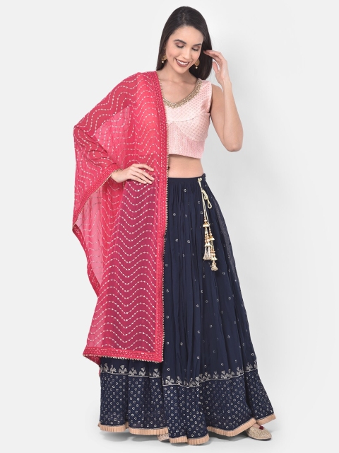 

Neerus Navy Blue & Pink Embroidered Ready to Wear Lehenga & Blouse with Dupatta