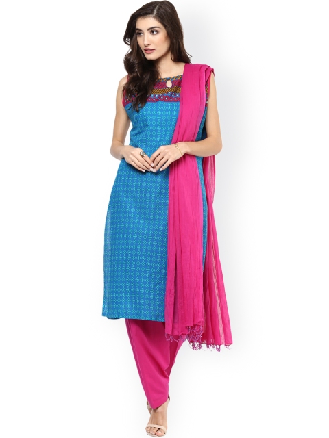 

Jaipur Kurti Blue & Pink Printed Salwar Suit with Dupatta