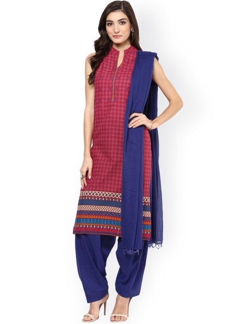 

Jaipur Kurti Pink & Blue Printed Salwar Suit with Dupatta