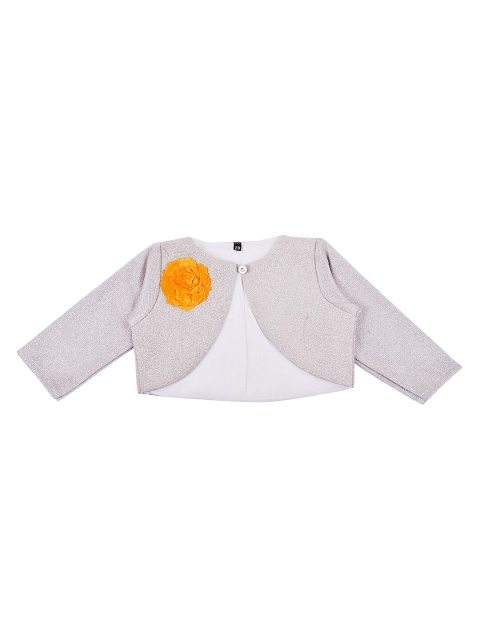

Wish Karo Girls Silver-Toned & Yellow Solid Open Front Cropped Shrug