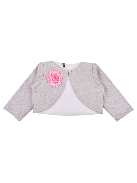 

Wish Karo Girls Silver & Pink Solid Open Front Shrug