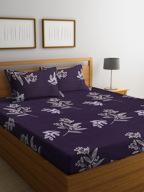 

Florida Purple & White Floral 144 TC Polycotton 1 King Bedsheet with 2 Pillow Covers