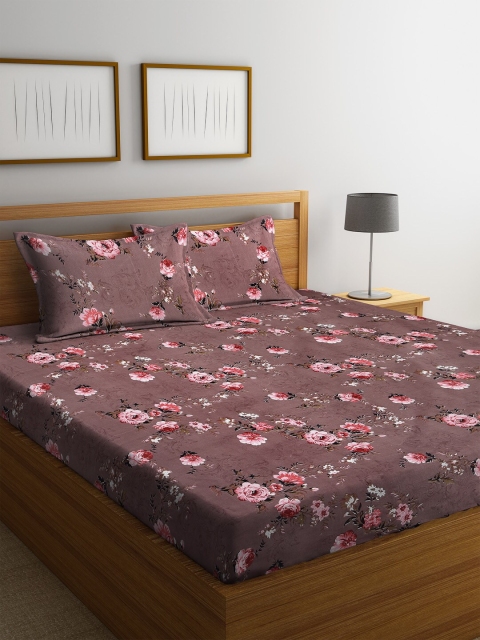 

Florida Brown Floral 144 TC Polycotton 1 King Bedsheet with 2 Pillow Covers