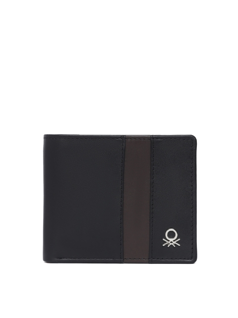 

United Colors of Benetton Men Black Solid Leather Two Fold Wallet