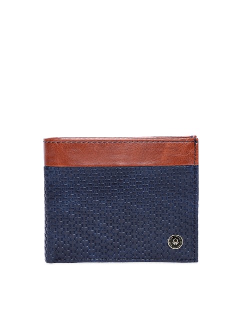 

United Colors of Benetton Men Navy Blue Textured Leather Two Fold Wallet