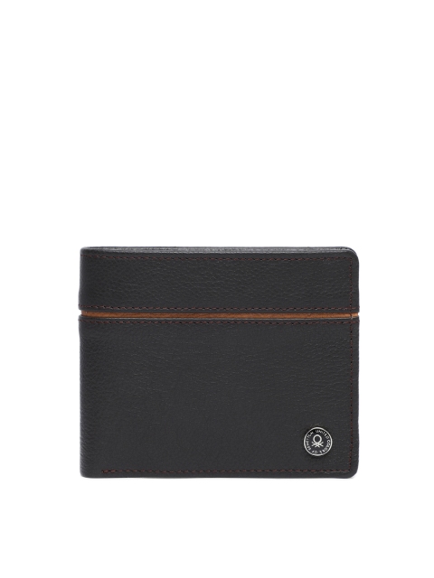 

United Colors of Benetton Men Black Solid Leather Two Fold Wallet