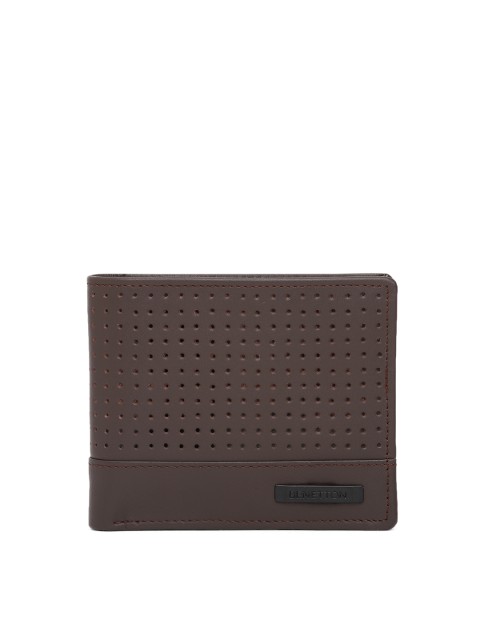 

United Colors of Benetton Men Brown Perforations Leather Two Fold Wallet