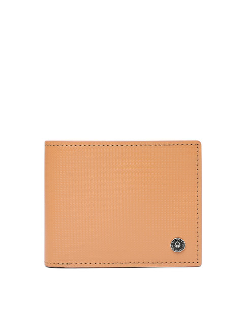 

United Colors of Benetton Men Tan Textured Genuine Leather Two Fold Wallet