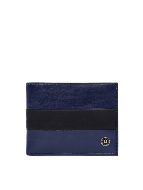 

United Colors of Benetton Men Navy Blue & Black Colourblocked Two Fold Wallet