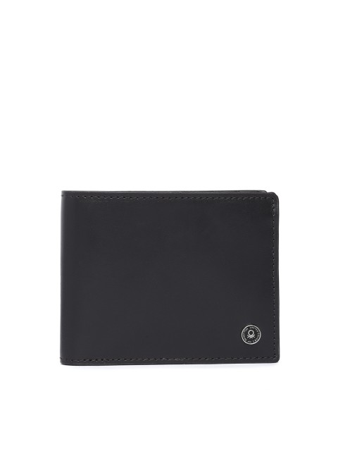 

United Colors of Benetton Men Black Solid Leather Two Fold Wallet