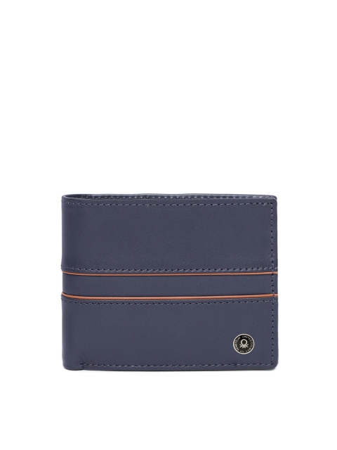 

United Colors of Benetton Men Navy Blue Solid Genuine Leather Two Fold Wallet
