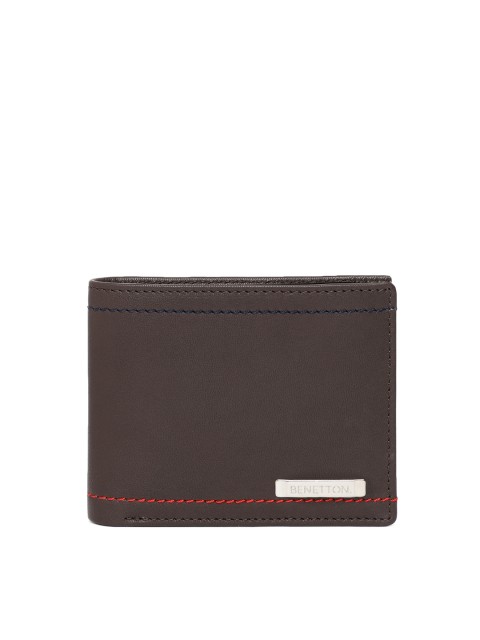 

United Colors of Benetton Men Brown Solid Genuine Leather Two Fold Wallet
