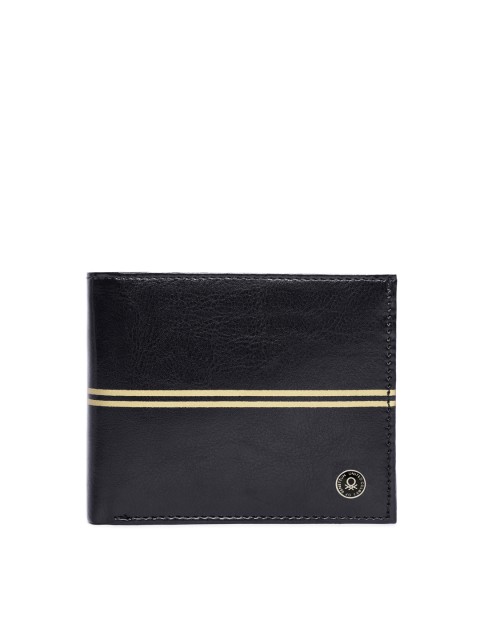 

United Colors of Benetton Men Black Striped Two Fold Wallet