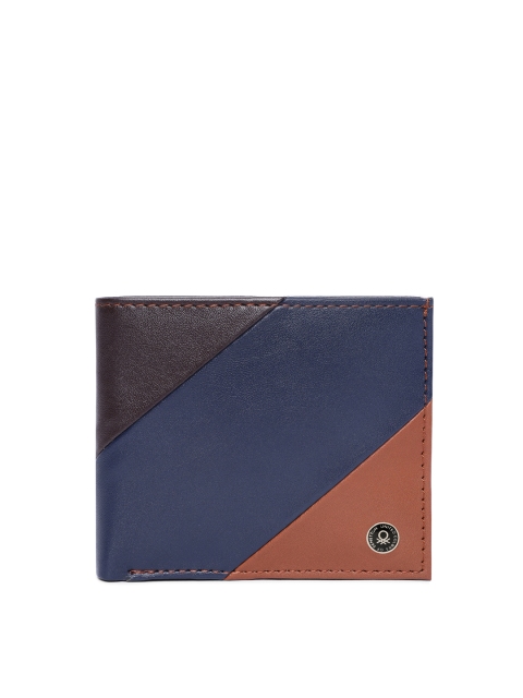 

United Colors of Benetton Men Navy Blue & Brown Colourblocked Two Fold Wallet