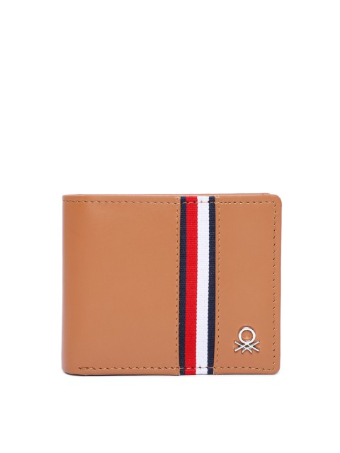 

United Colors of Benetton Men Tan Brown Striped Leather Two Fold Wallet