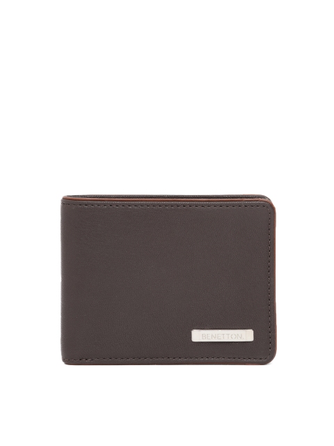 

United Colors of Benetton Men Brown Solid Genuine Leather Two Fold Wallet