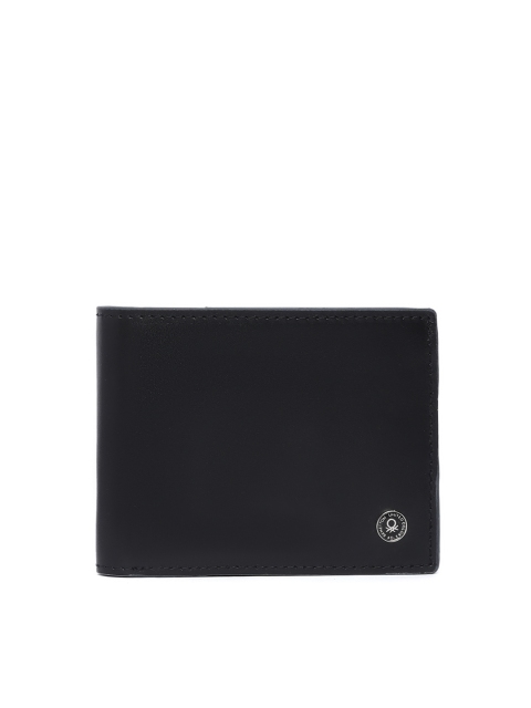 

United Colors of Benetton Men Black Solid Genuine Leather Two Fold Wallet