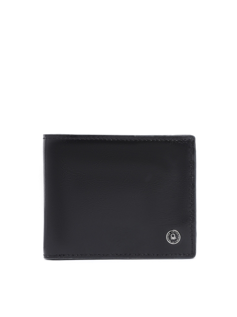 

United Colors of Benetton Men Black Solid Genuine Leather Two Fold Wallet