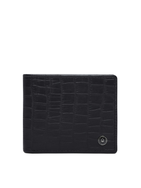 

United Colors of Benetton Men Black Textured Leather Two Fold Wallet