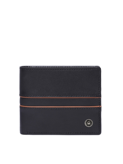 

United Colors of Benetton Men Black Solid Genuine Leather Two Fold Wallet