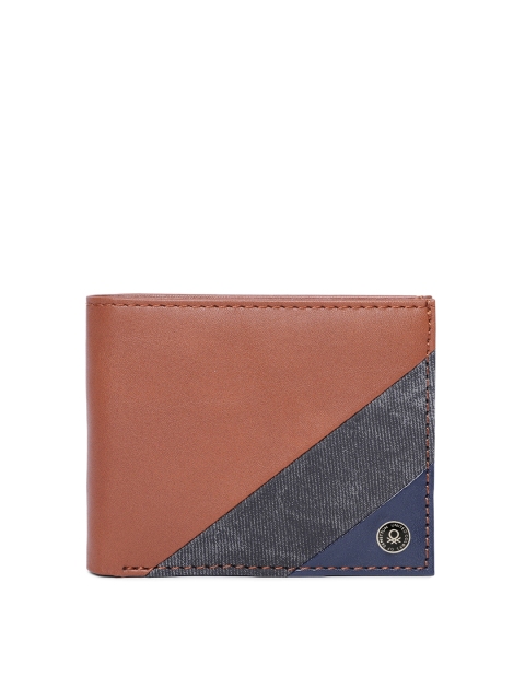

United Colors of Benetton Men Tan Brown & Blue Striped Two Fold Wallet