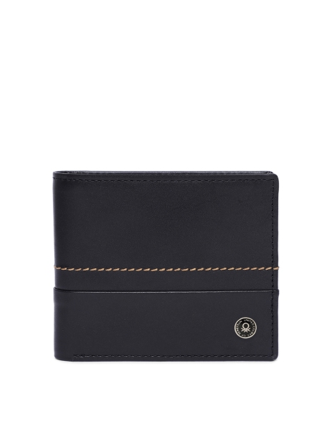 

United Colors of Benetton Men Black Solid Genuine Leather Two Fold Wallet