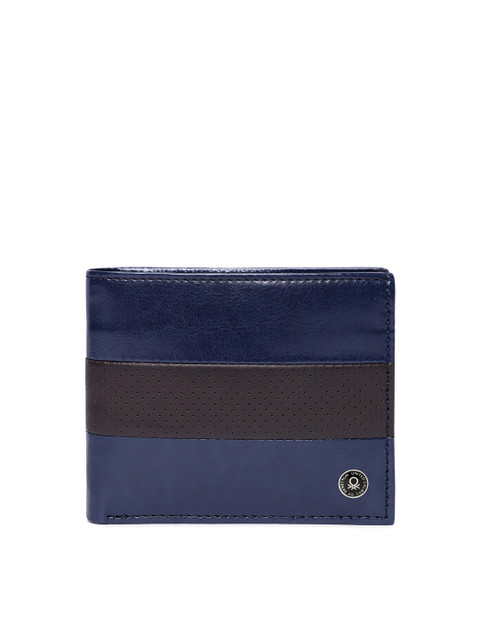 

United Colors of Benetton Men Navy Blue & Brown Colourblocked Two Fold Wallet